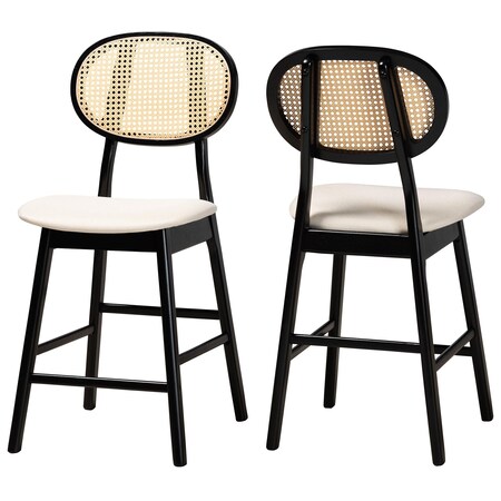 Baxton Studio Darrion Mid-Century Modern Cream Fabric and Black Finished Wood 2-Piece Counter Stool Set, PR 235-2PC-13311-ZORO